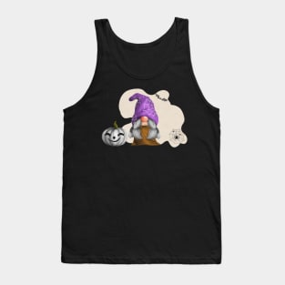 Spooky Halloween Gnome in a Purple Hat Tank Top